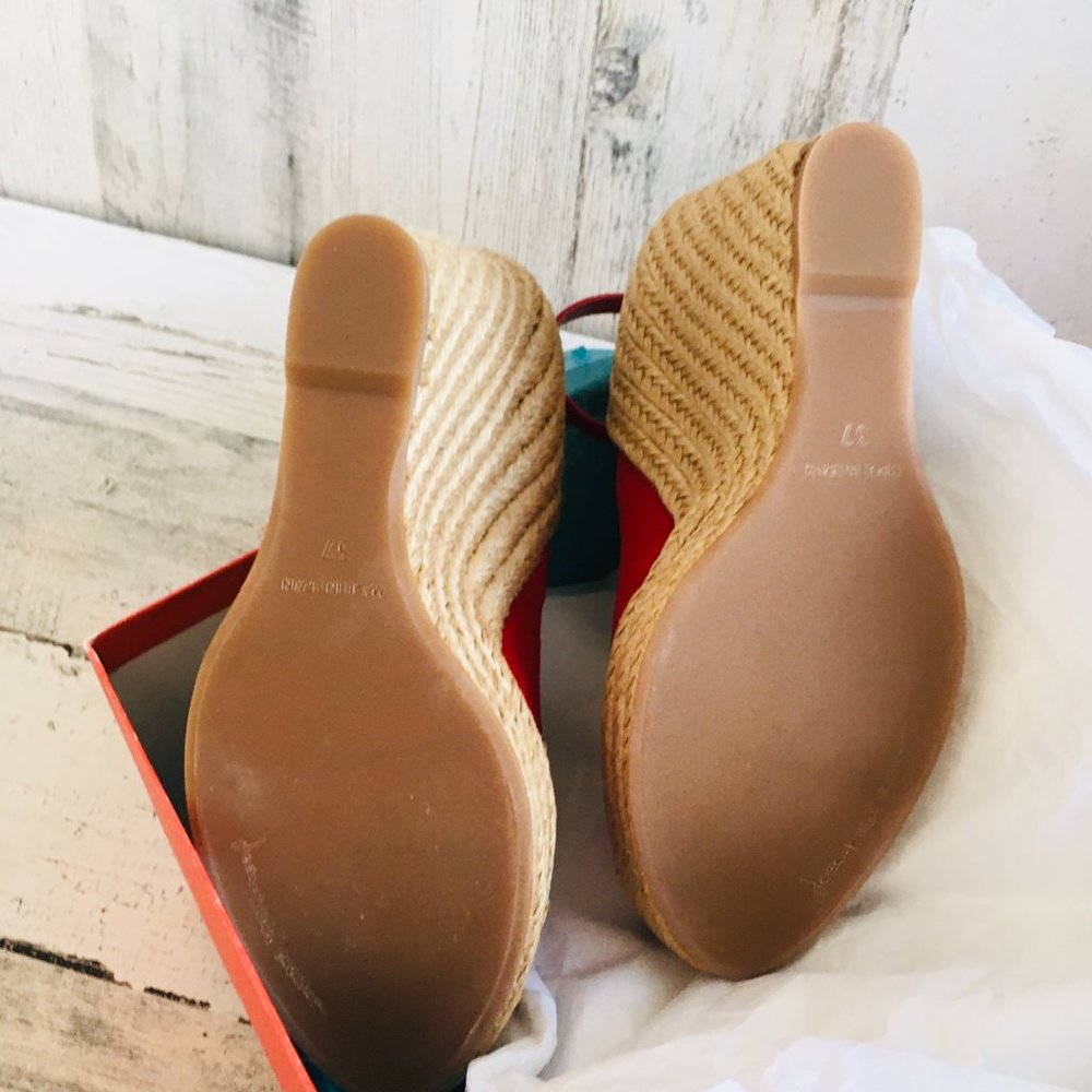 NIB Jean Michael Cazabat Zulaka Red Wedge Espadrille Ankle Strap Suede - Picture 8 of 10